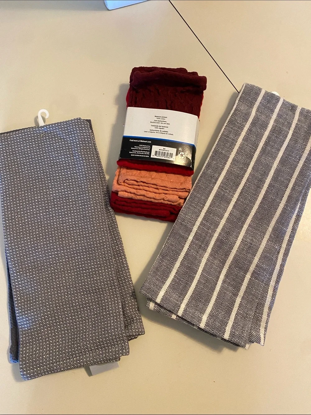 Cotton kitchen Towel & Dishcloth Set Gray, White & Red NWT Cottage Household